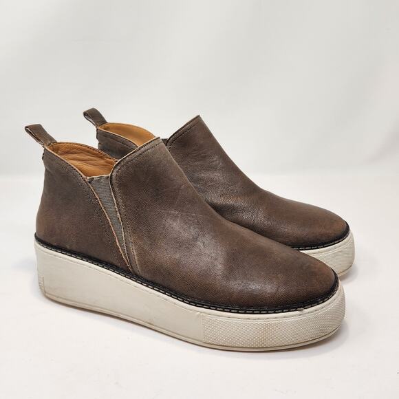 J Slides NYC Womens Mika Brown Leather Platform Slip On Sneakers Size 9 M Ankle - Picture 1 of 9